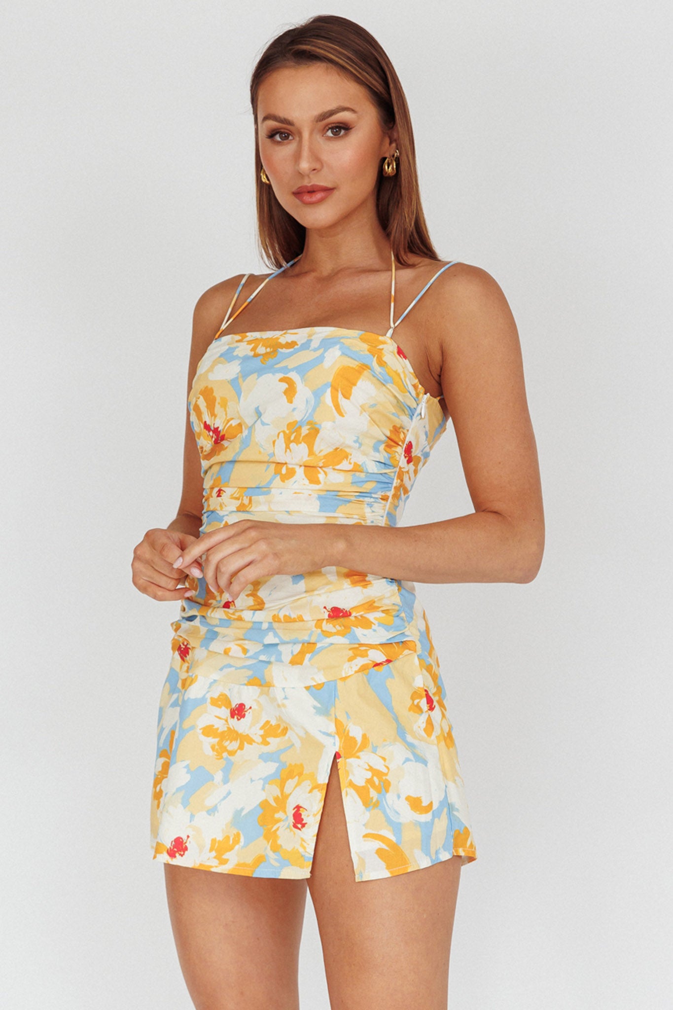 So Cliche Lace-Up Back Mini Dress Floral Orange by Selfie Leslie Australia