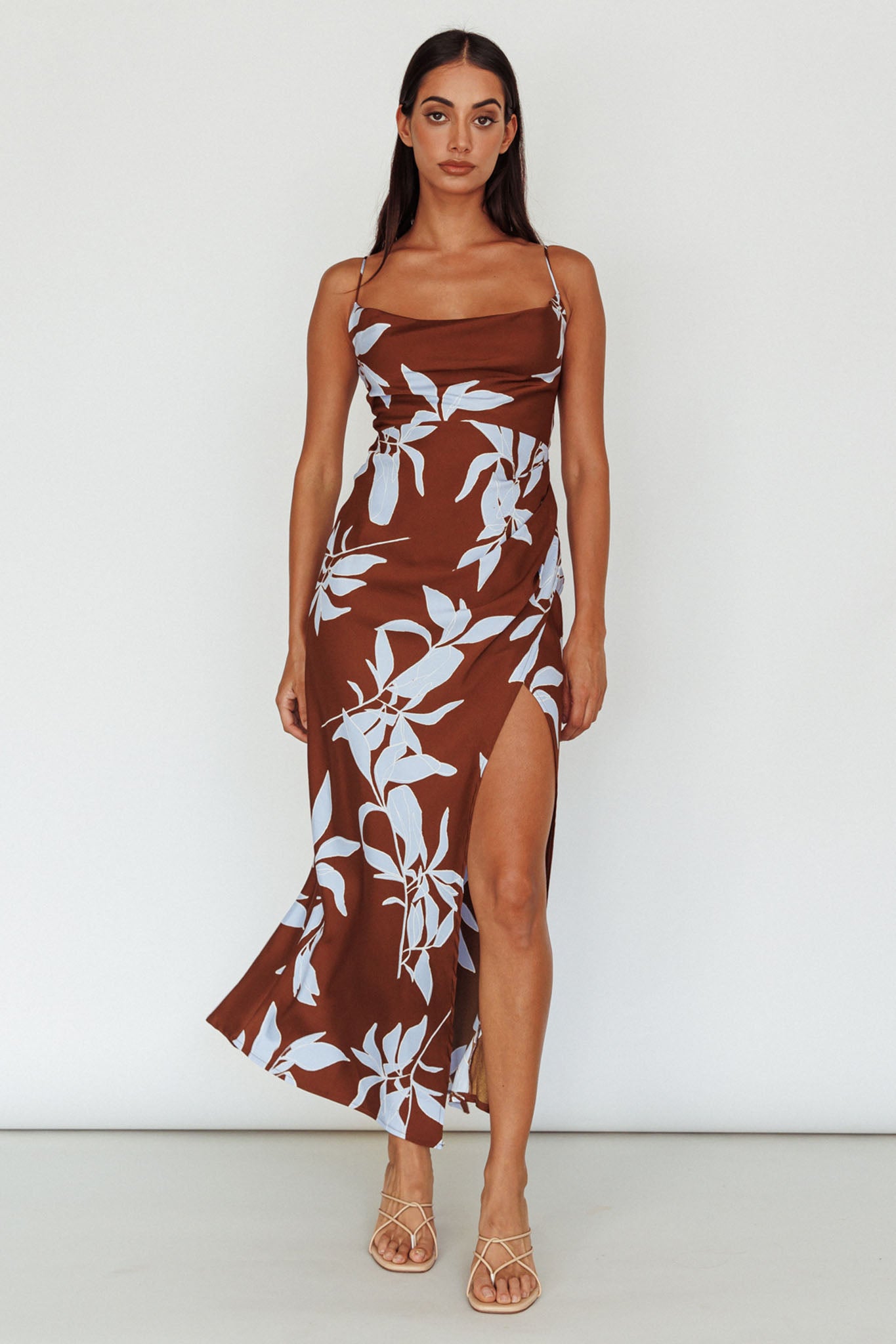 Morea Cowl Neck Maxi Dress Floral Brown by Selfie Leslie Australia