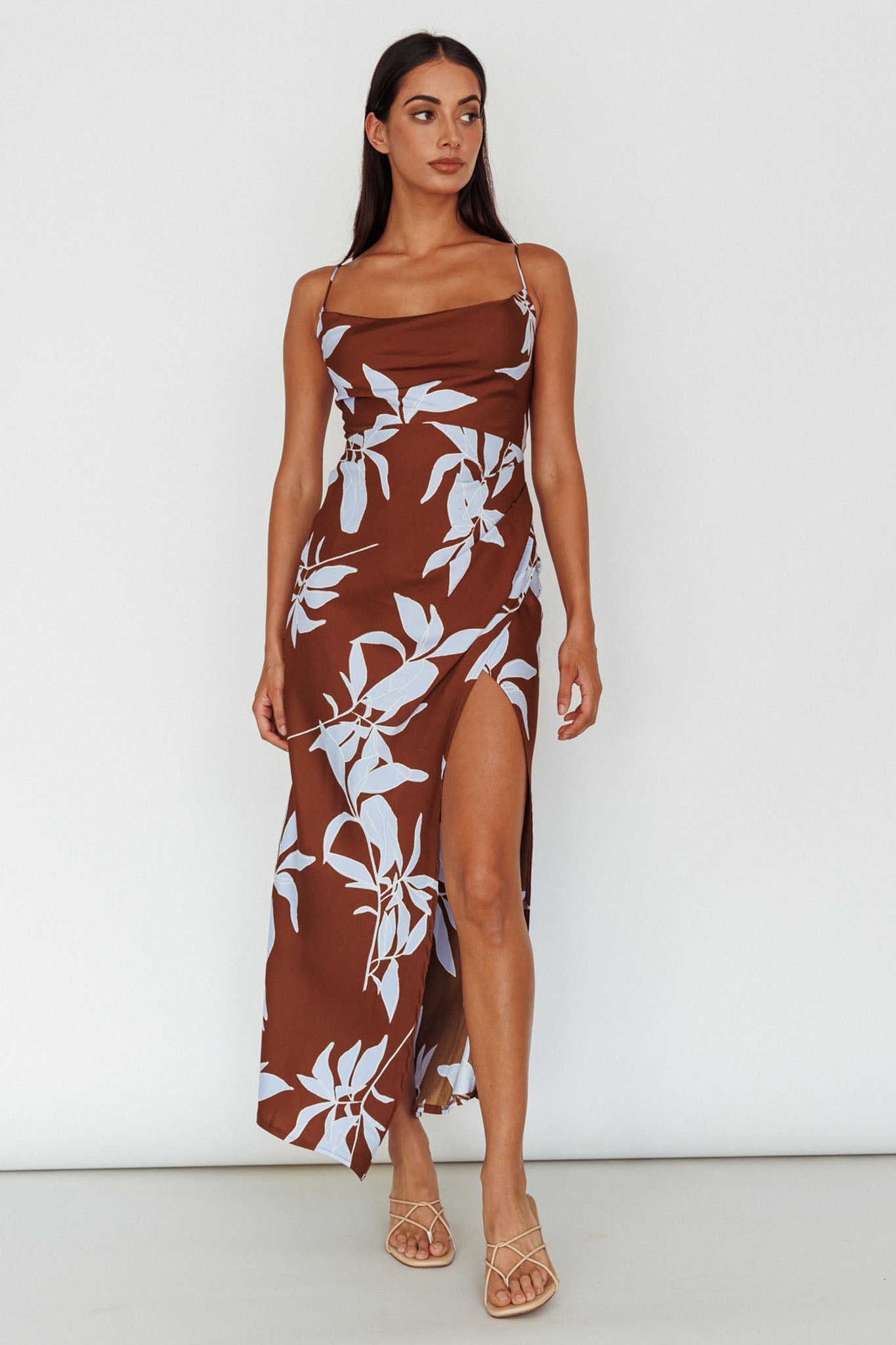 Morea Cowl Neck Maxi Dress Floral Brown by Selfie Leslie Australia