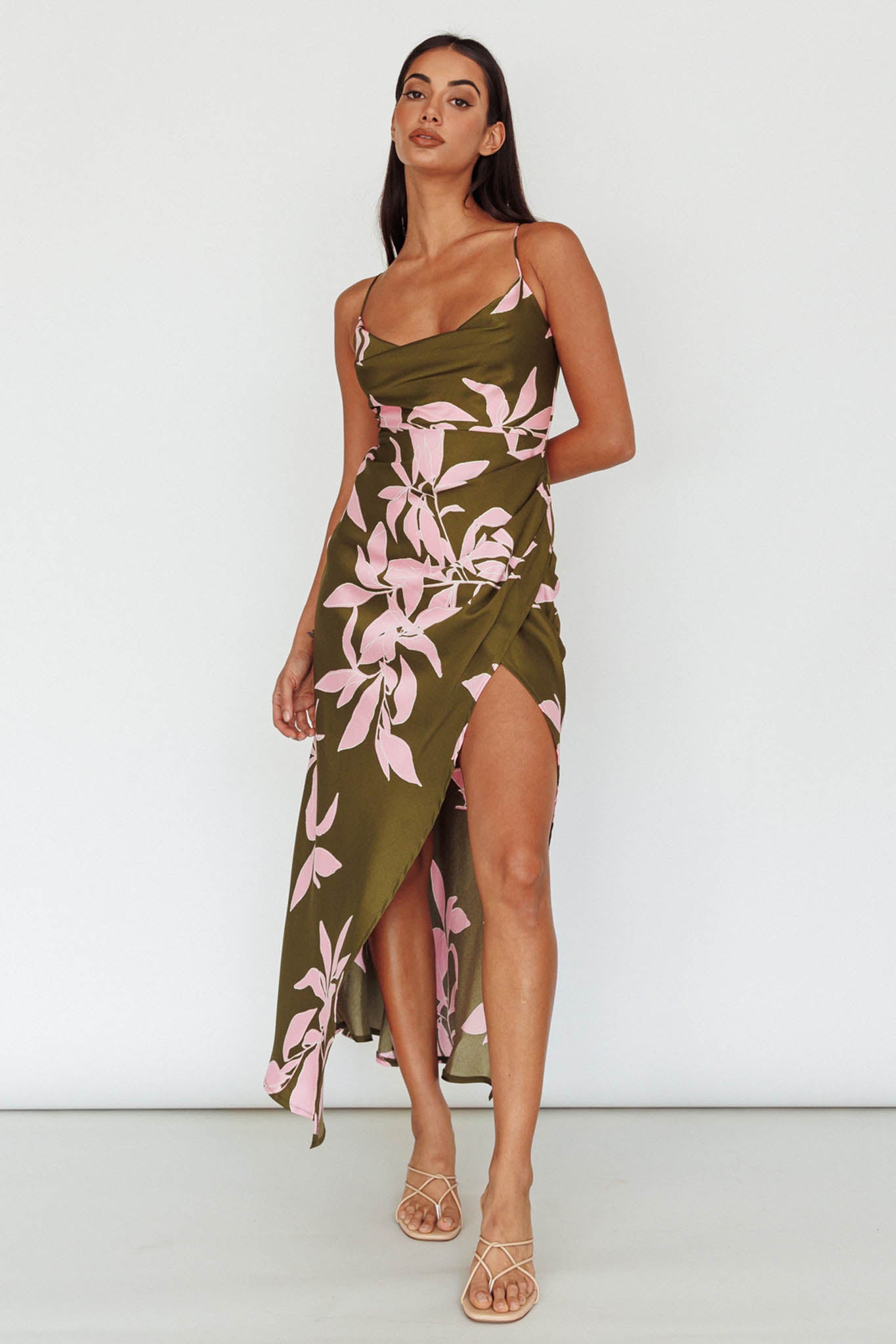 Morea Cowl Neck Maxi Dress Floral Green by Selfie Leslie Australia