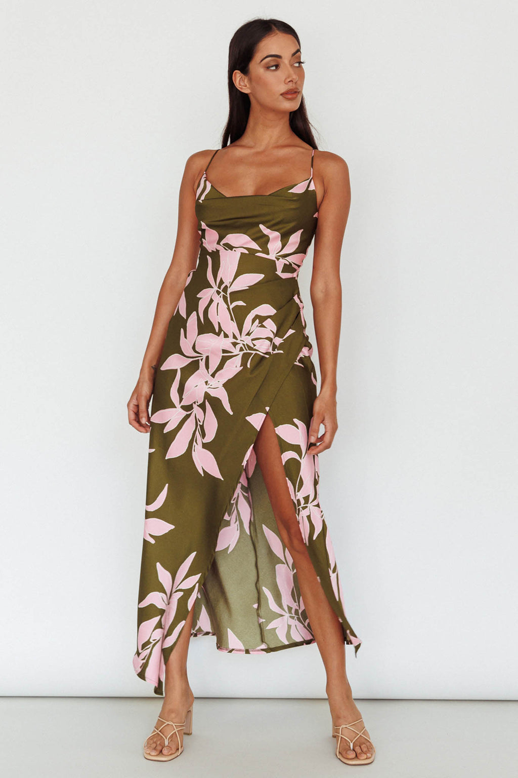 Morea Cowl Neck Maxi Dress Floral Green by Selfie Leslie Australia