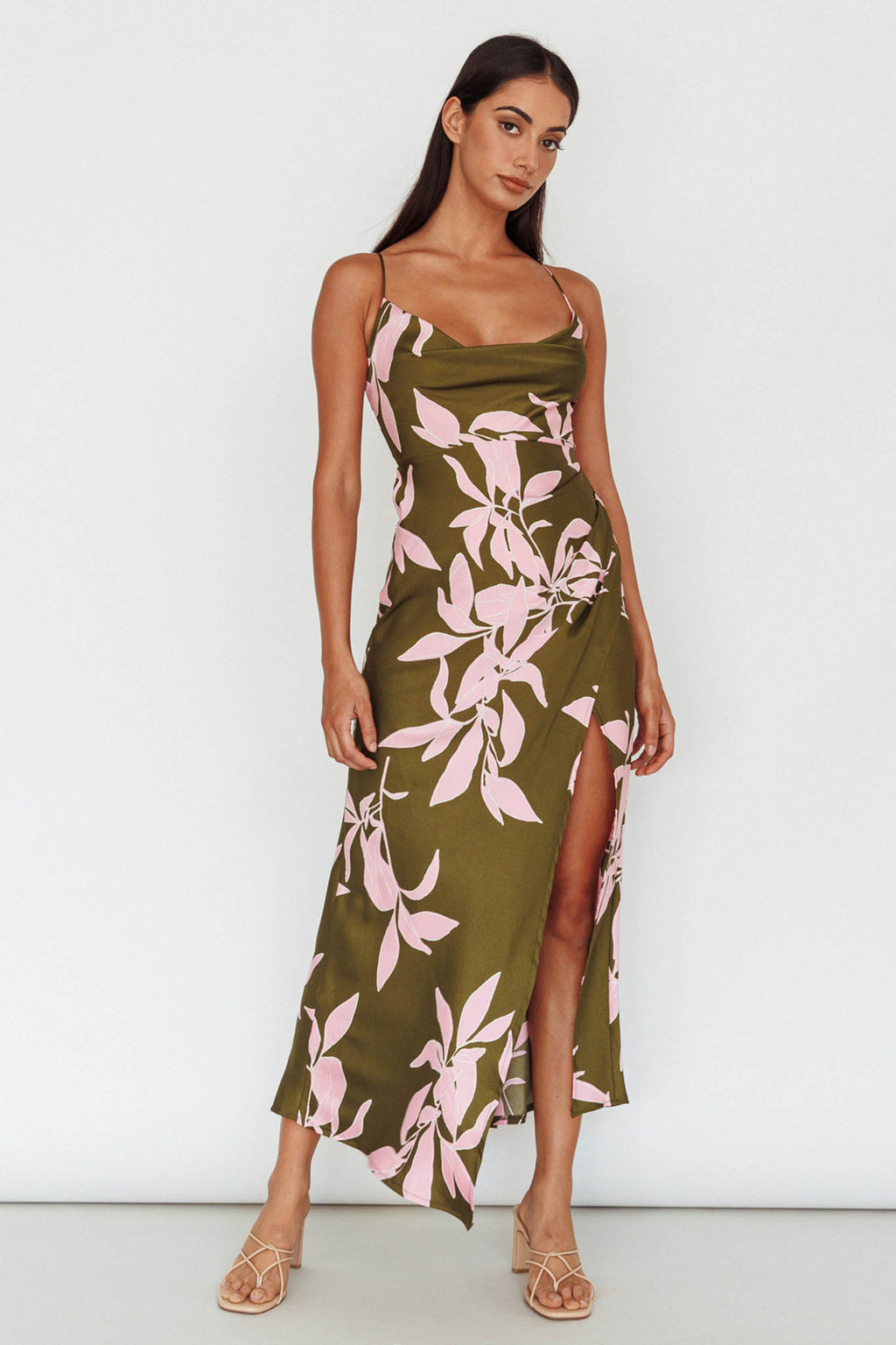 Morea Cowl Neck Maxi Dress Floral Green by Selfie Leslie Australia