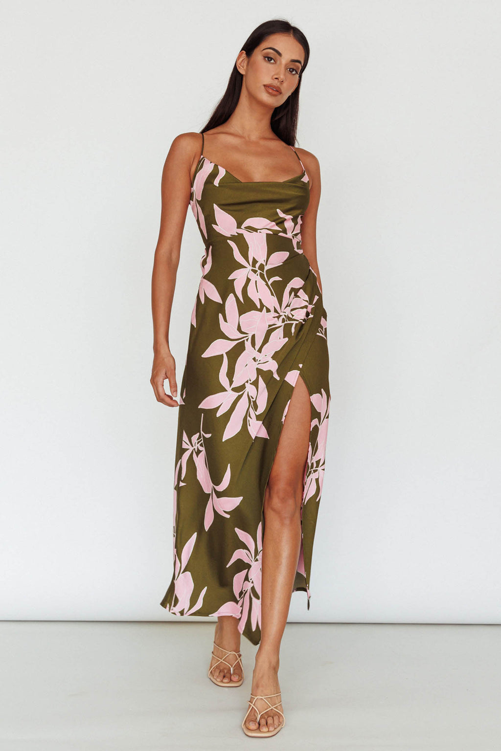 Morea Cowl Neck Maxi Dress Floral Green by Selfie Leslie Australia