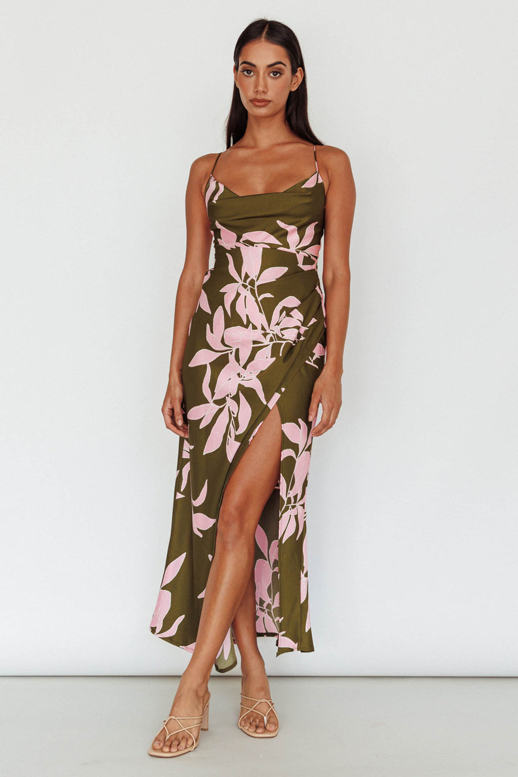 Morea Cowl Neck Maxi Dress Floral Green by Selfie Leslie Australia