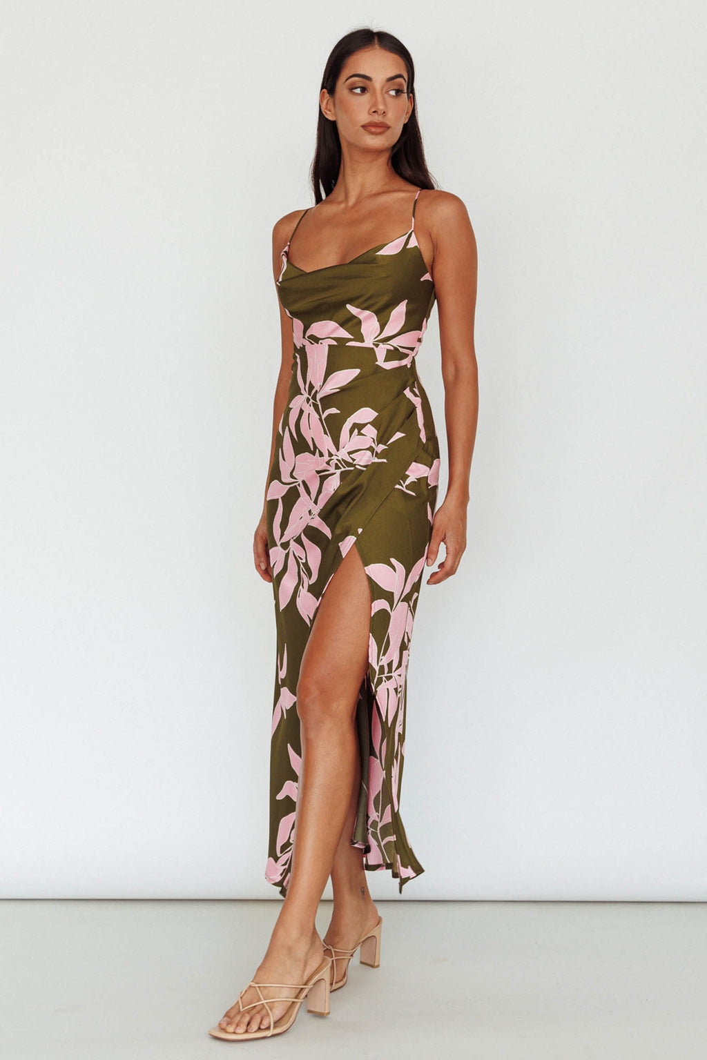 Morea Cowl Neck Maxi Dress Floral Green by Selfie Leslie Australia