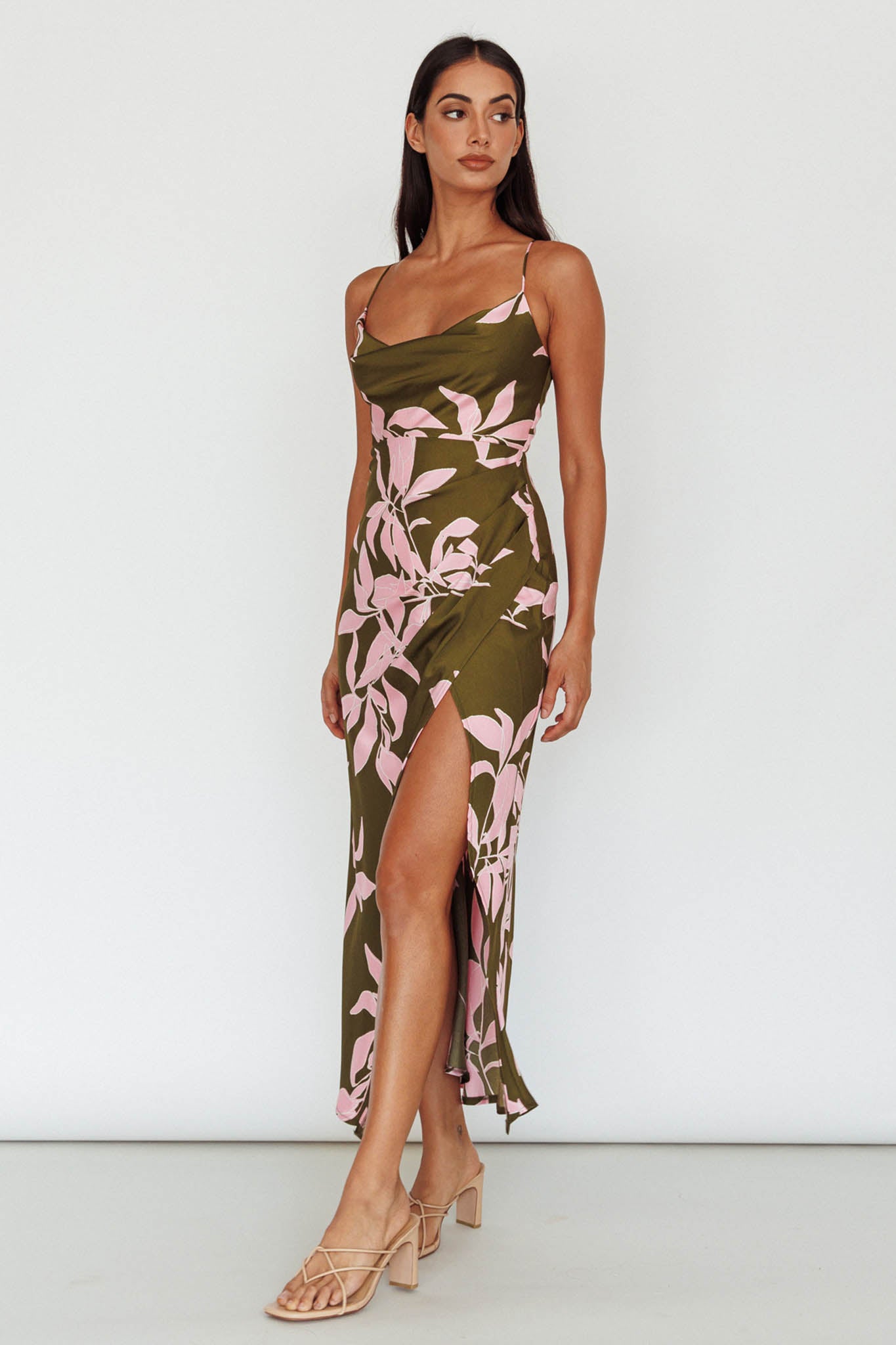 Morea Cowl Neck Maxi Dress Floral Green by Selfie Leslie Australia