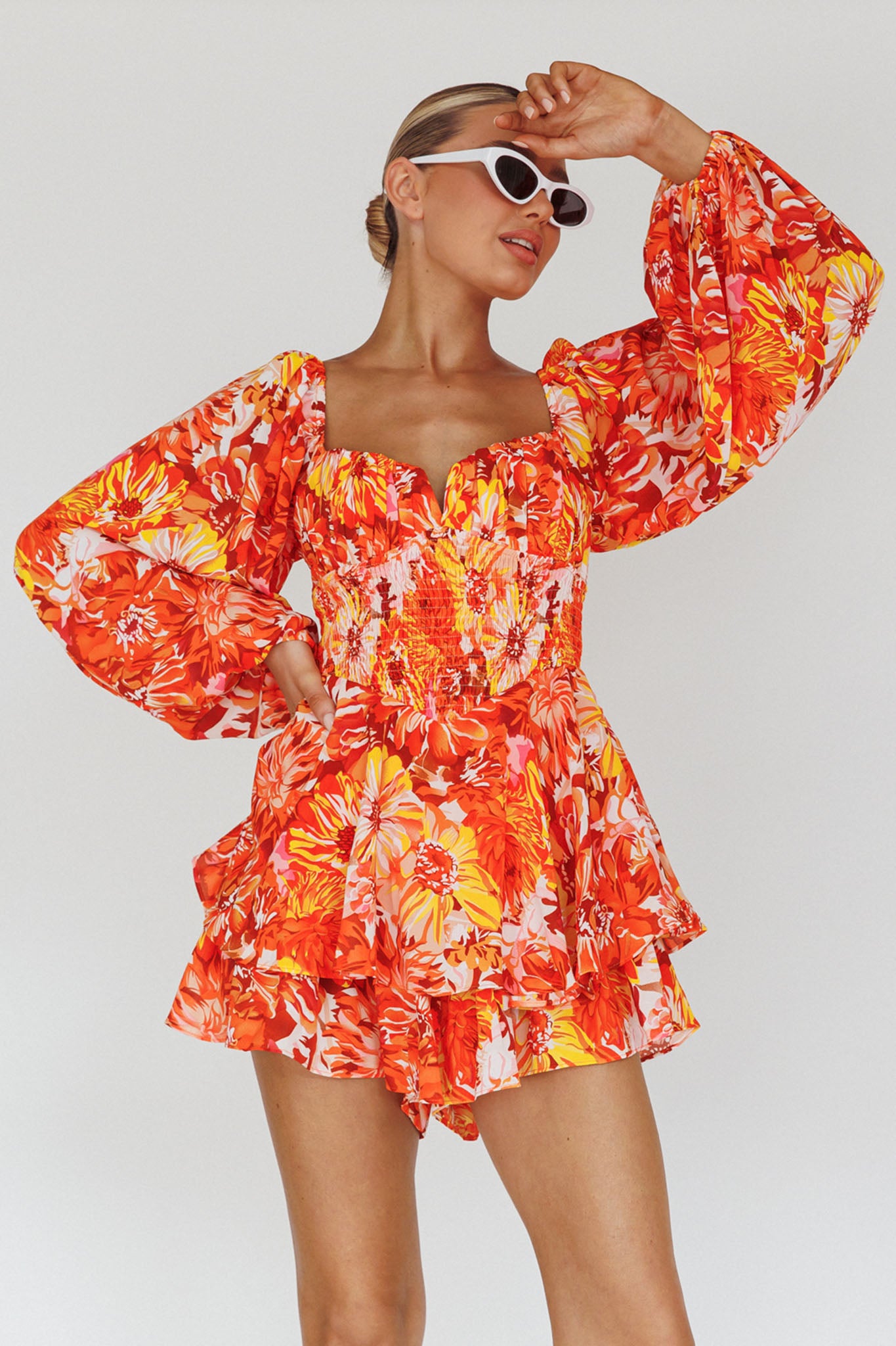 Evanice Shirred Waist Romper Floral Yellow by Selfie Leslie Australia