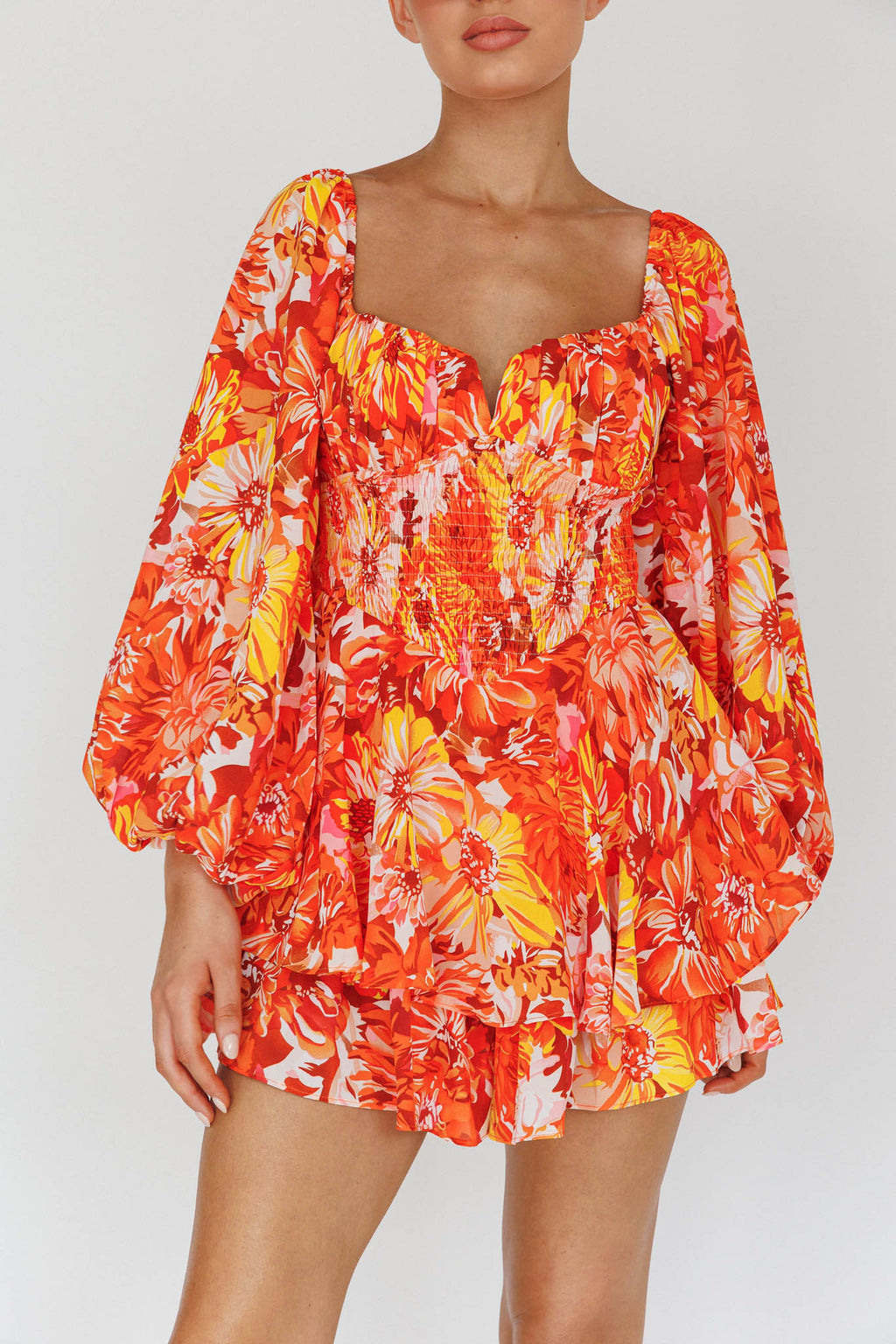 Evanice Shirred Waist Romper Floral Yellow by Selfie Leslie Australia