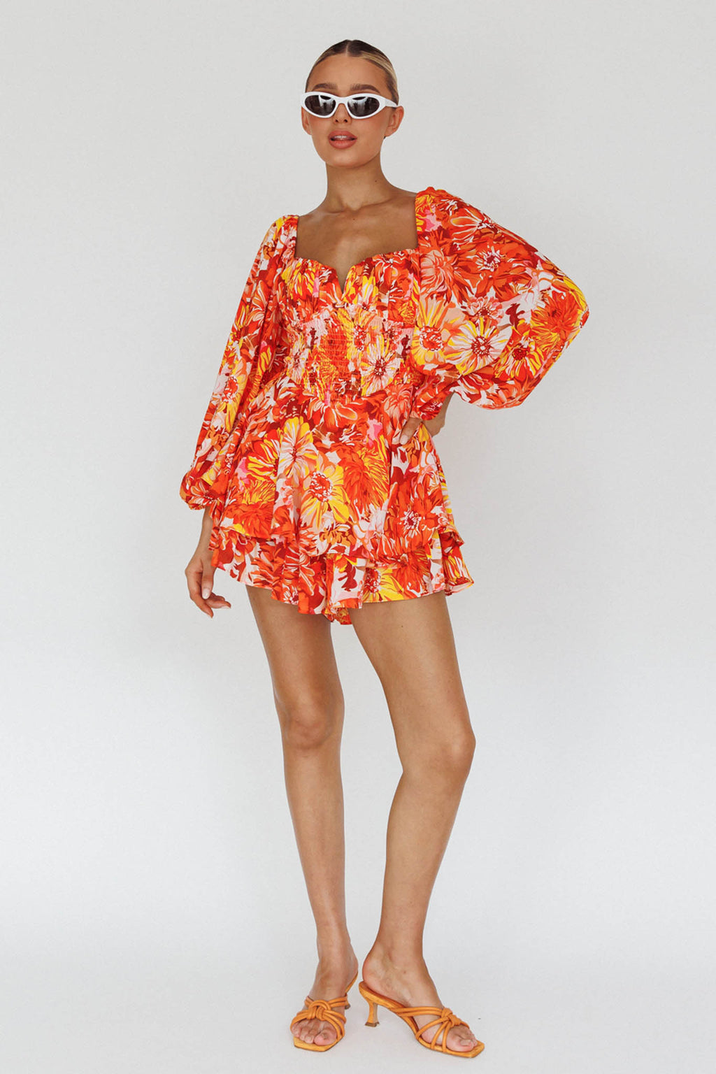 Evanice Shirred Waist Romper Floral Yellow by Selfie Leslie Australia