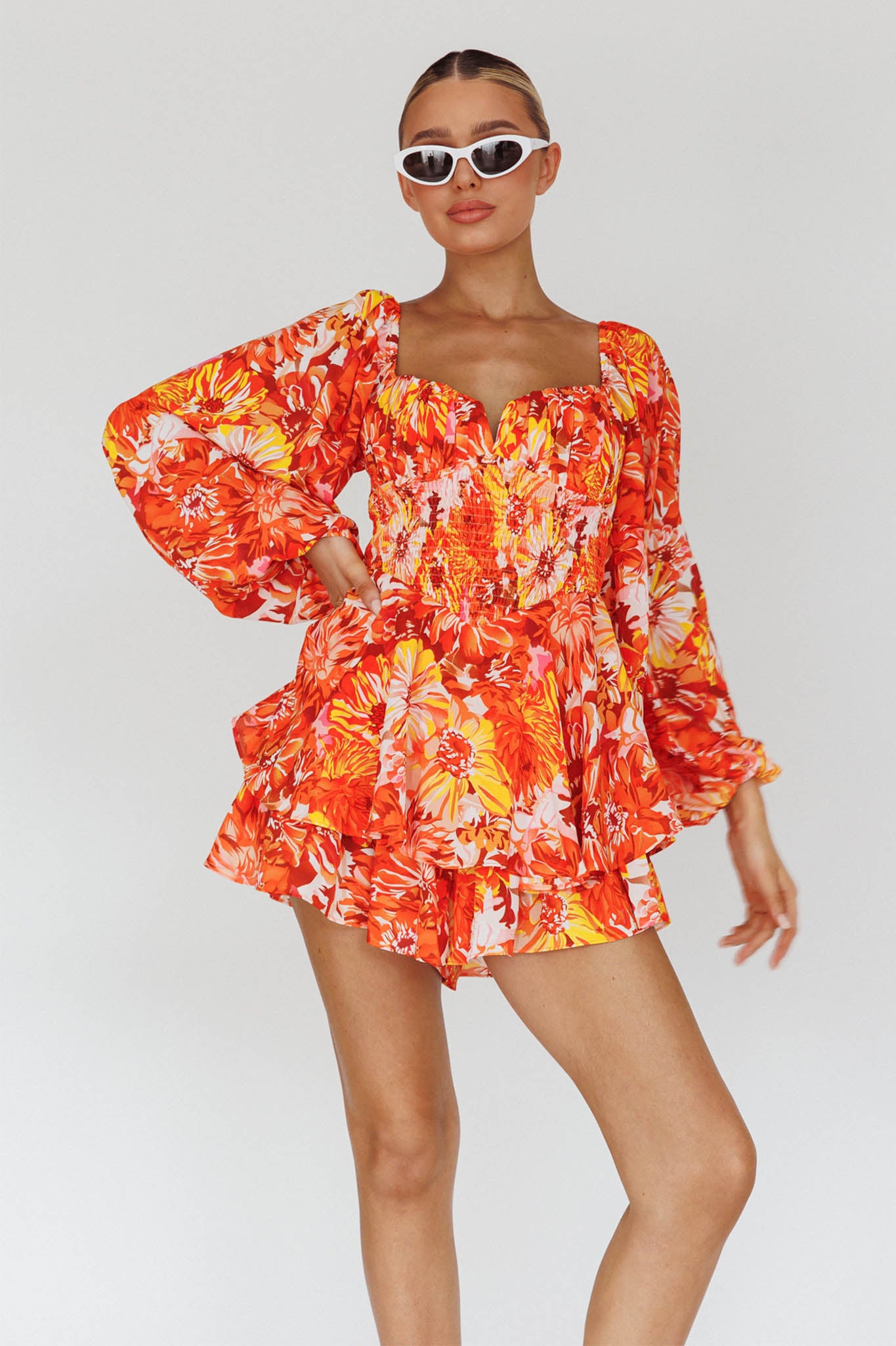 Evanice Shirred Waist Romper Floral Yellow by Selfie Leslie Australia