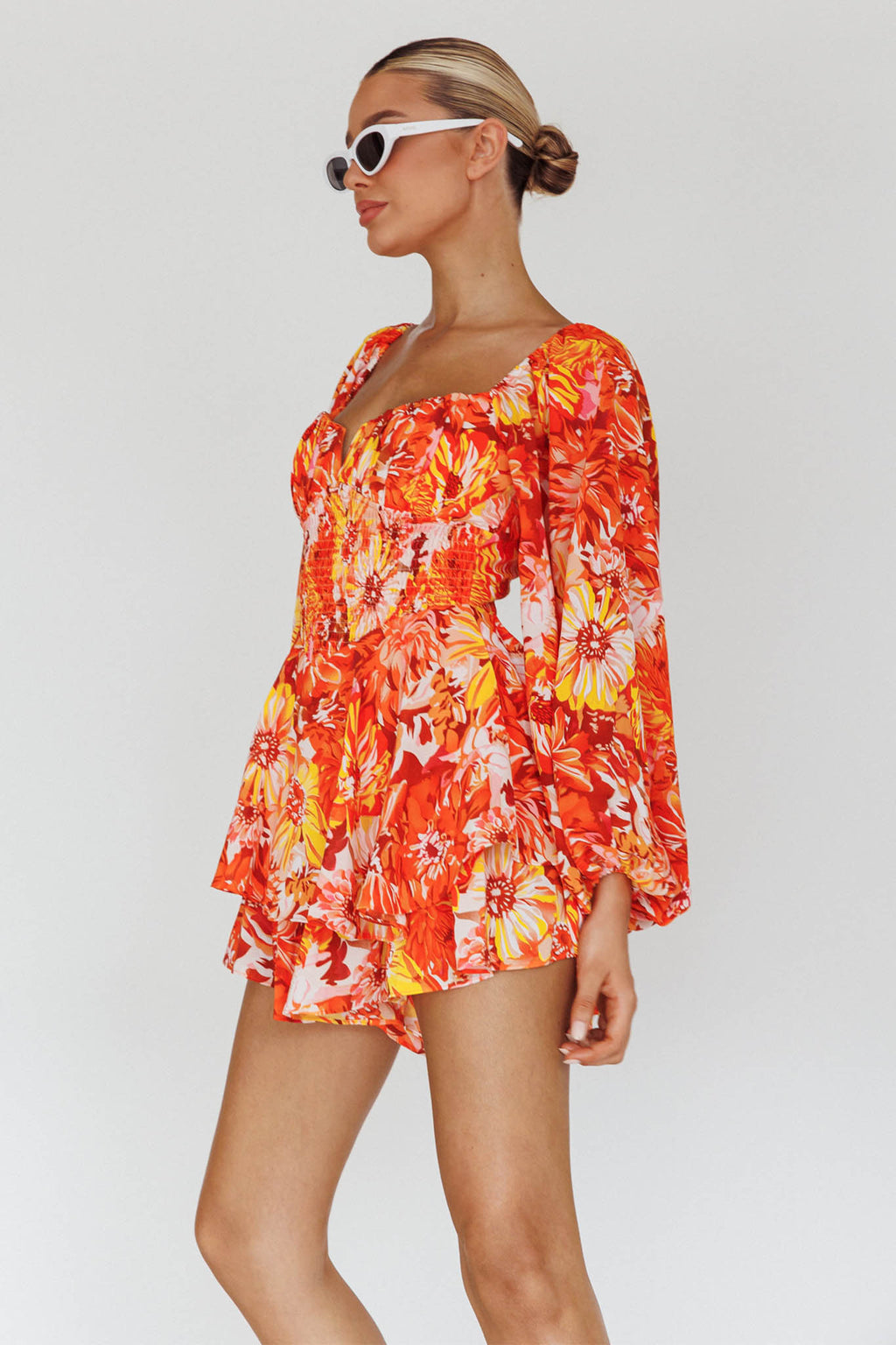 Evanice Shirred Waist Romper Floral Yellow by Selfie Leslie Australia