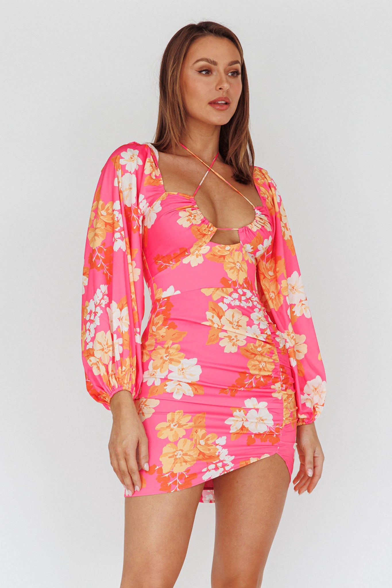 Fly Away Drawstring Bust Dress Floral Pink by Selfie Leslie Australia