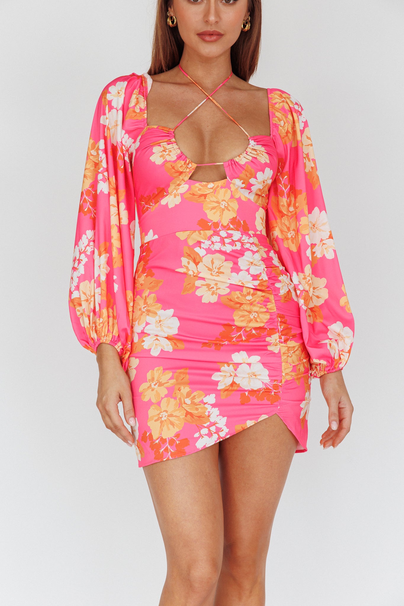 Fly Away Drawstring Bust Dress Floral Pink by Selfie Leslie Australia