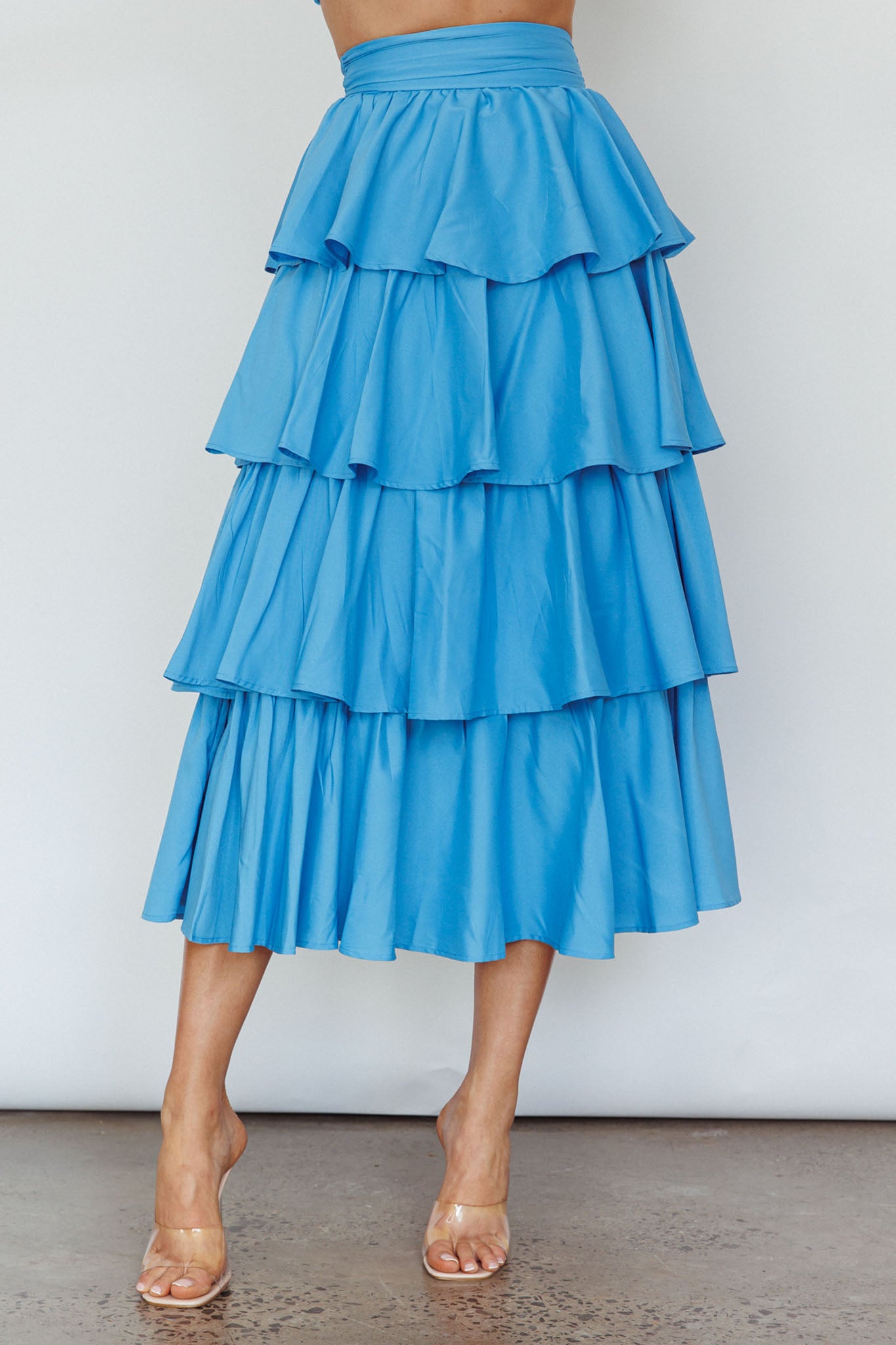 Suenito Tiered Frill Maxi Skirt Blue by Selfie Leslie Australia