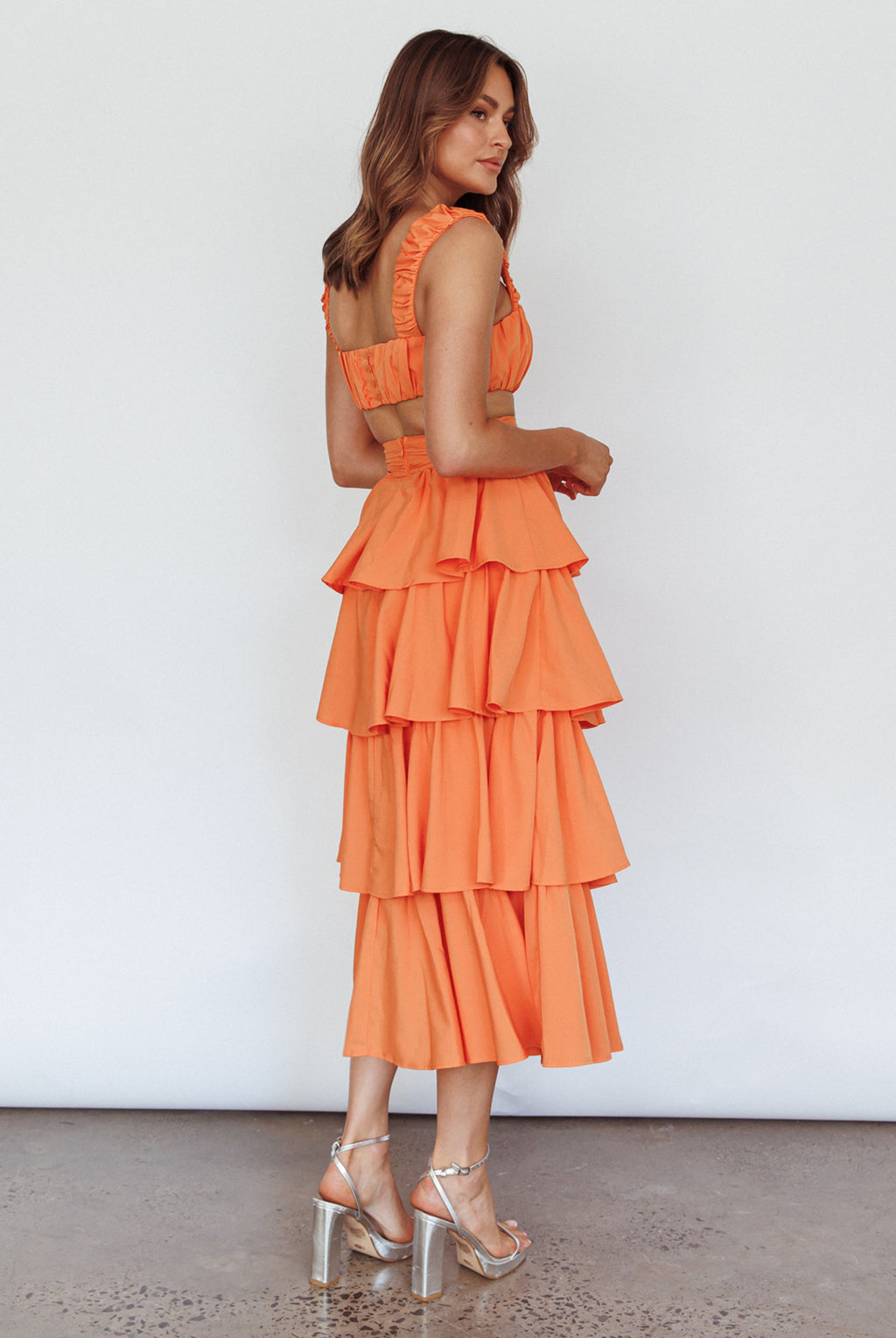 Suenito Tiered Frill Maxi Skirt Orange by Selfie Leslie Australia