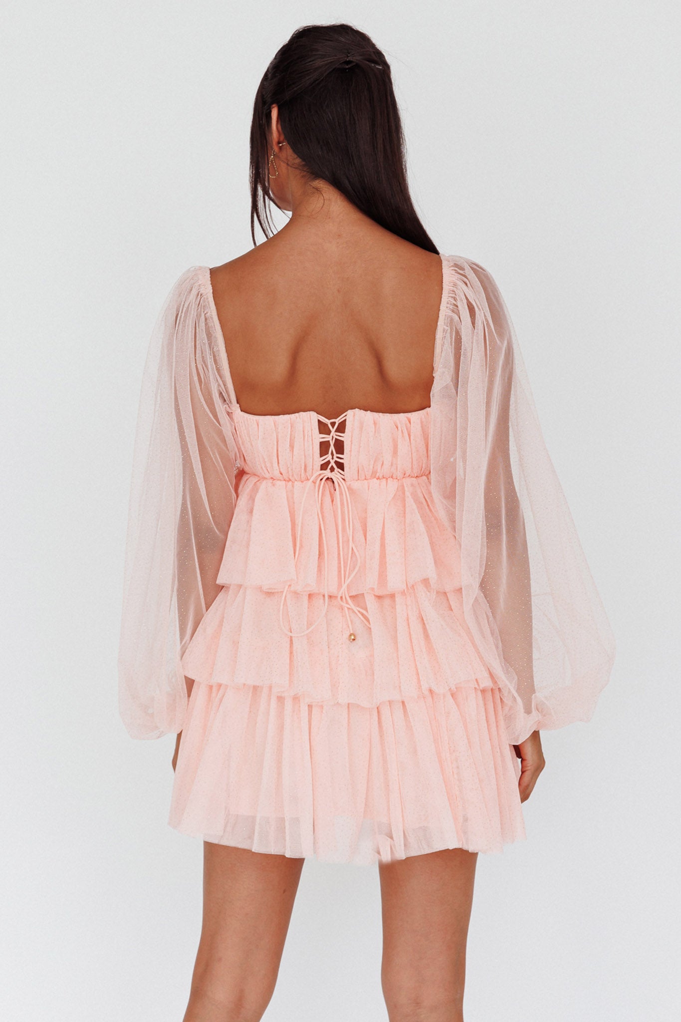 Spring Morning Long Sleeve Tiered Mini Dress Pink by Selfie Leslie Australia