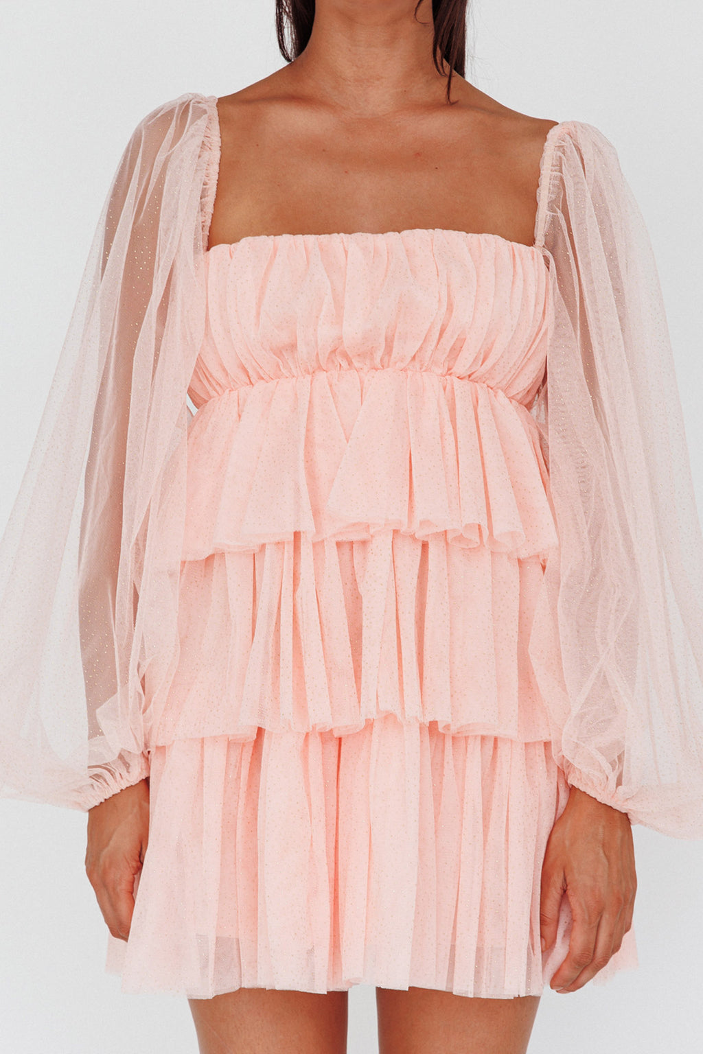 Spring Morning Long Sleeve Tiered Mini Dress Pink by Selfie Leslie Australia