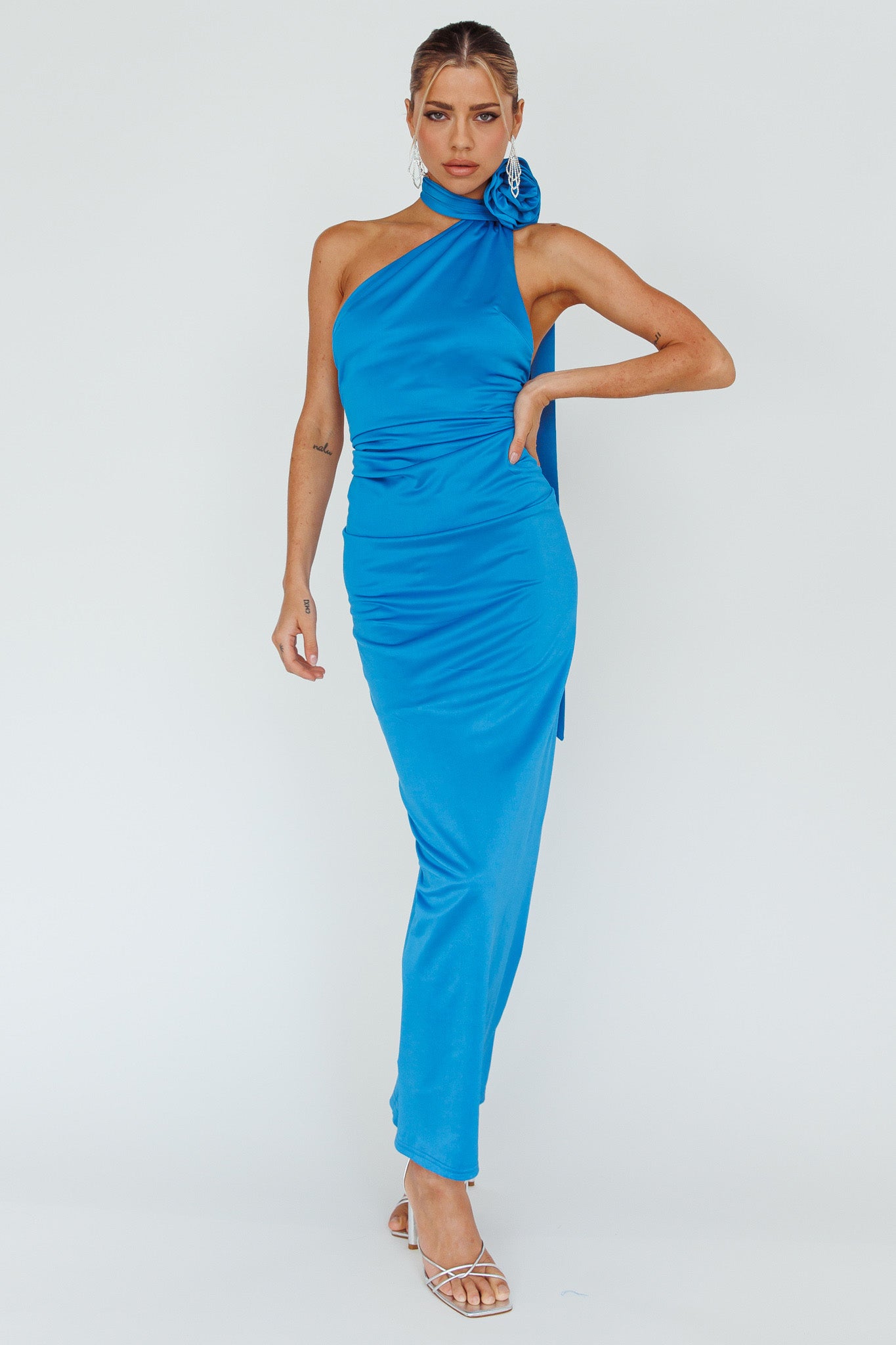 Amora Rose Halterneck Maxi Dress Blue by Selfie Leslie Australia