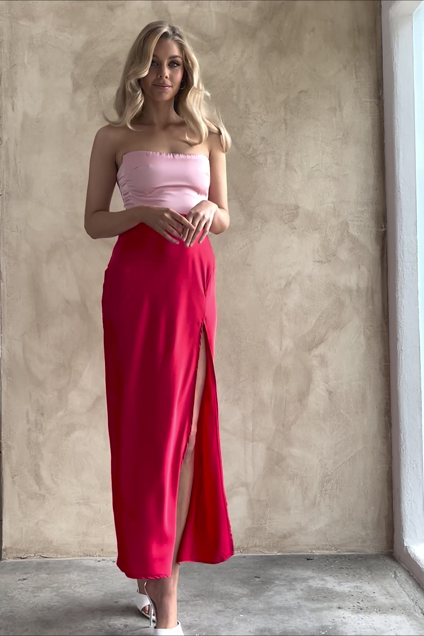 Everlee Strapless Split Midi Dress Pink