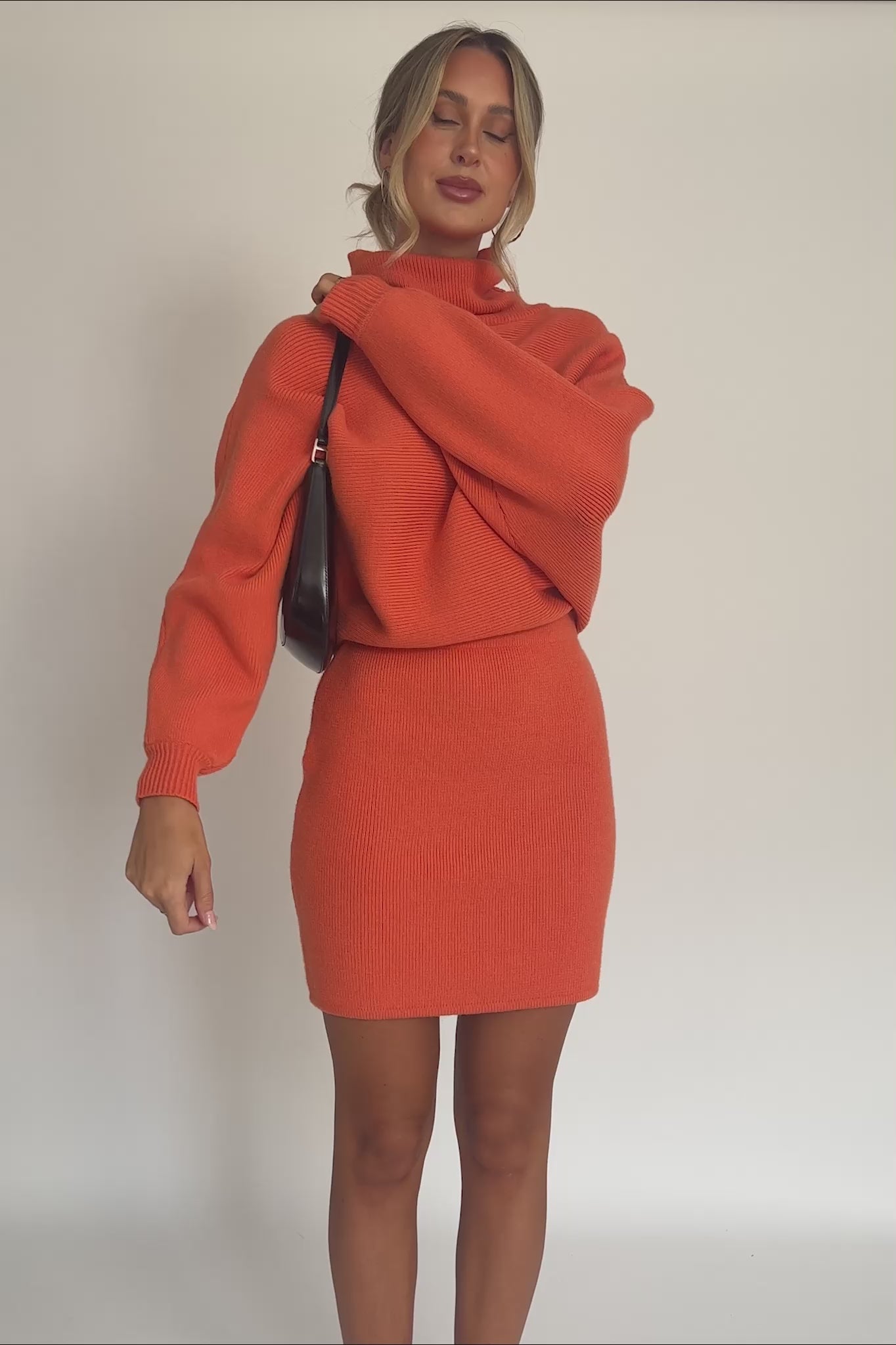 North Star High Neck Sweater Mini Dress Orange