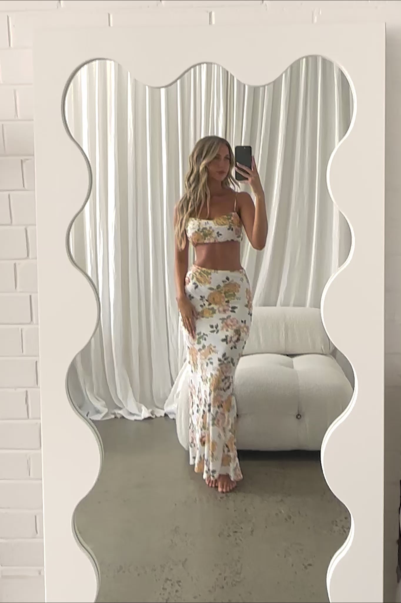 The Moment Satin Maxi Skirt Floral White