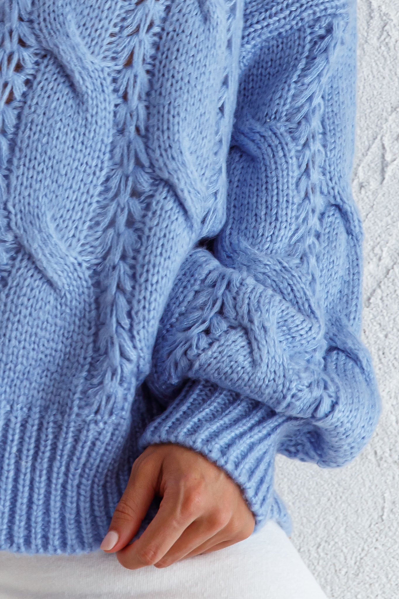 Nicola Long Sleeve Chunky Cable Knit Sweater Blue by Selfie Leslie