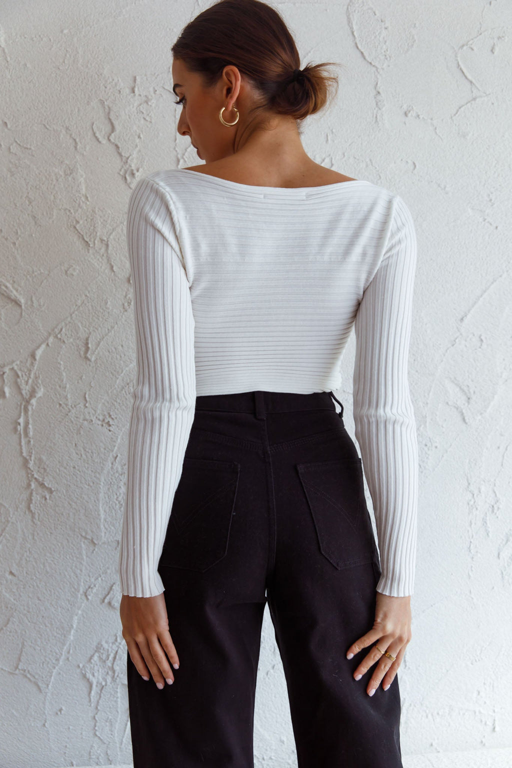 Dream Weaver Long Sleeve Twist Bust Crop Top White by Selfie Leslie
