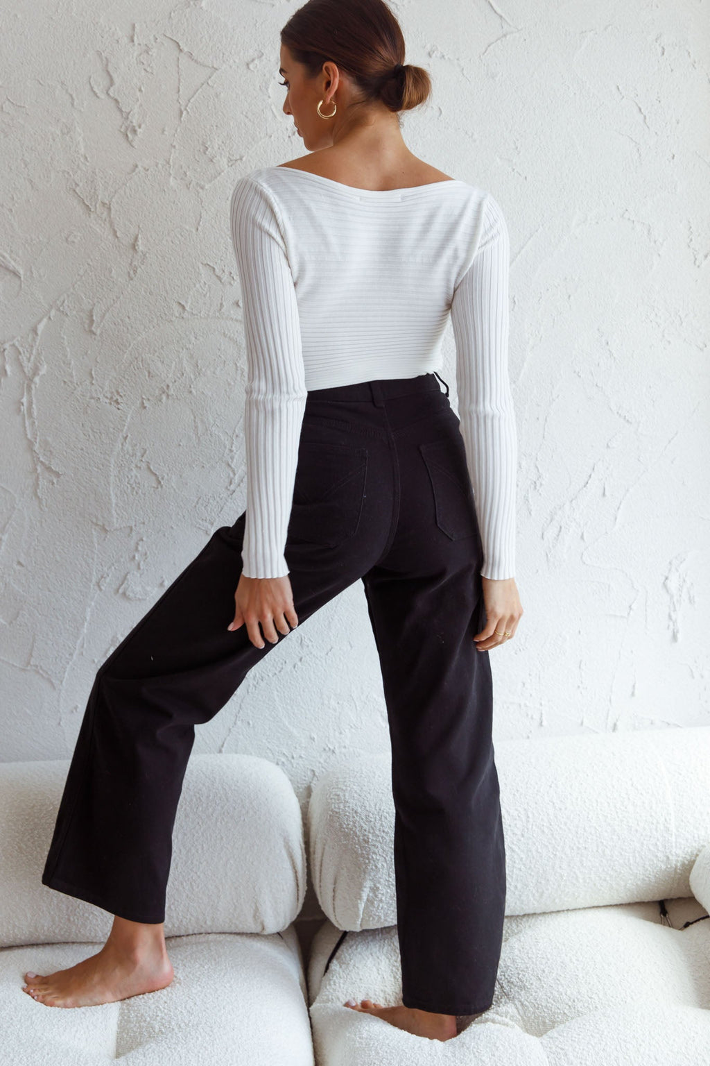 Dream Weaver Long Sleeve Twist Bust Crop Top White by Selfie Leslie