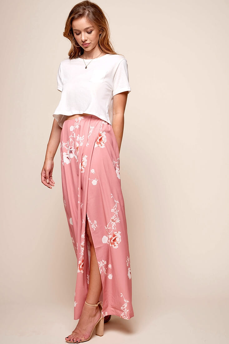 Kaya Wide Leg Floral Pants Blush by Selfie Leslie