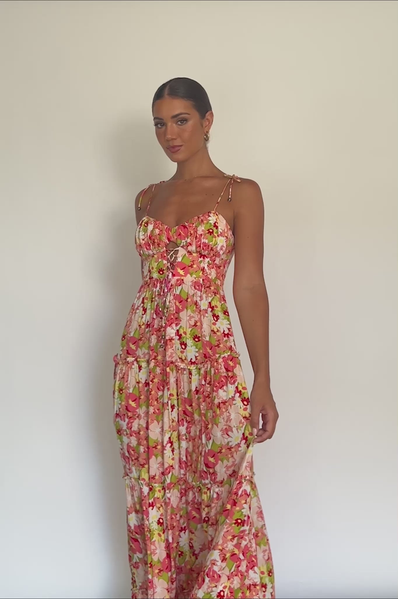 Kinlee Lace-Up Bodice Maxi Dress Floral Pink