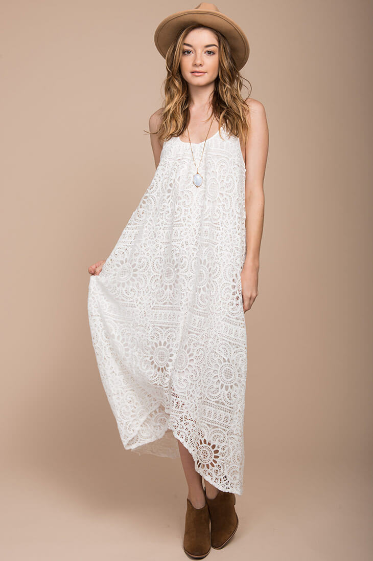 Aroura Crochet Maxi Dress White by Selfie Leslie