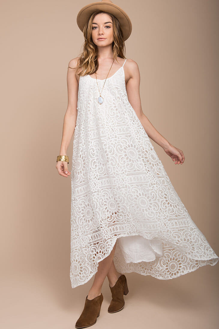 Aroura Crochet Maxi Dress White by Selfie Leslie