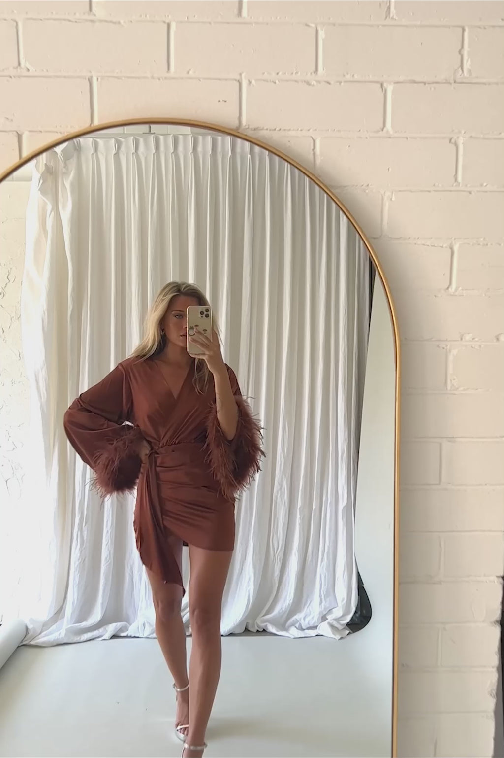 Screen Queen Feather Cuff Mini Dress Ginger