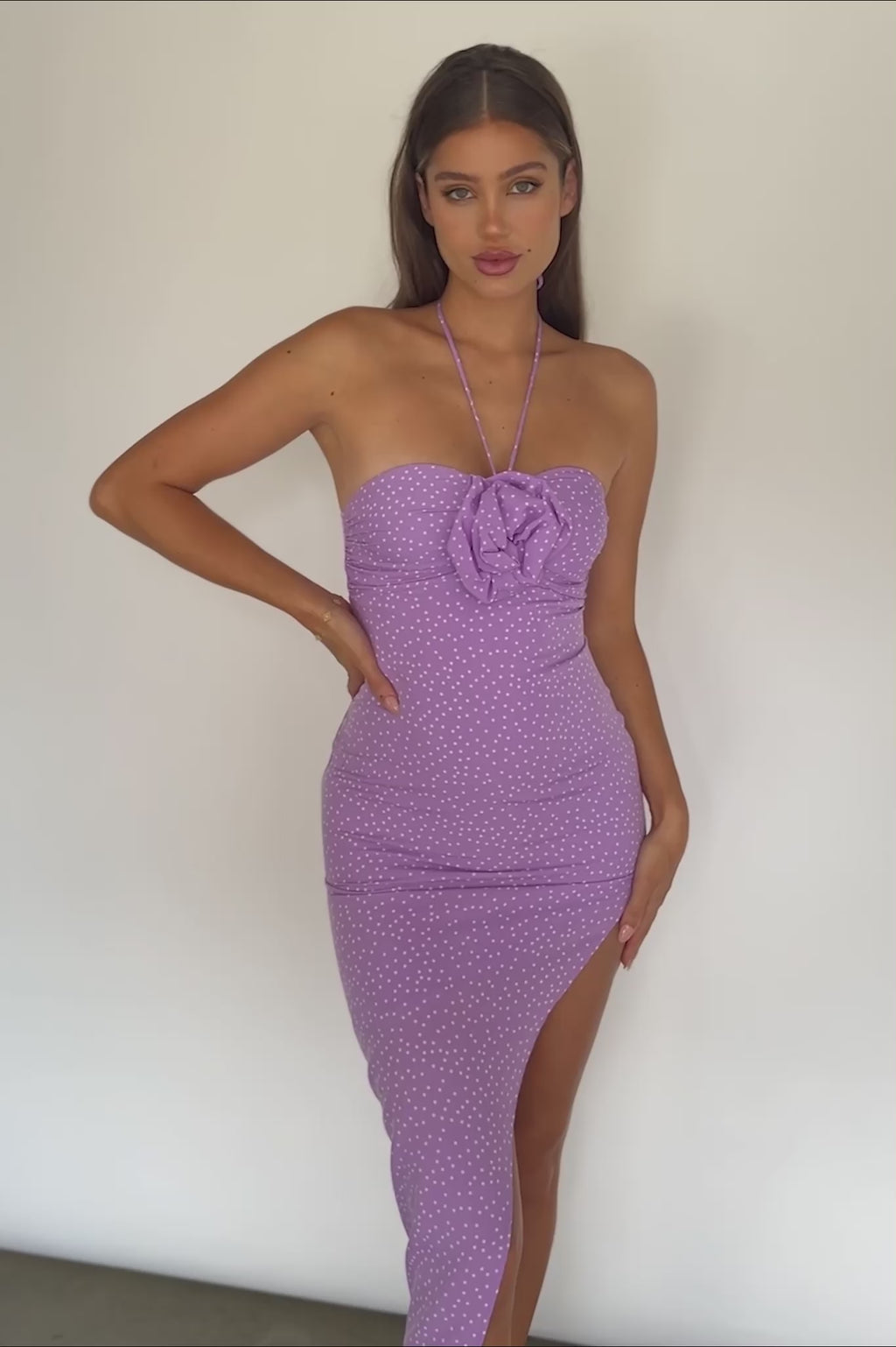 Ibiza Sunset Bust Flower Midi Dress Lilac
