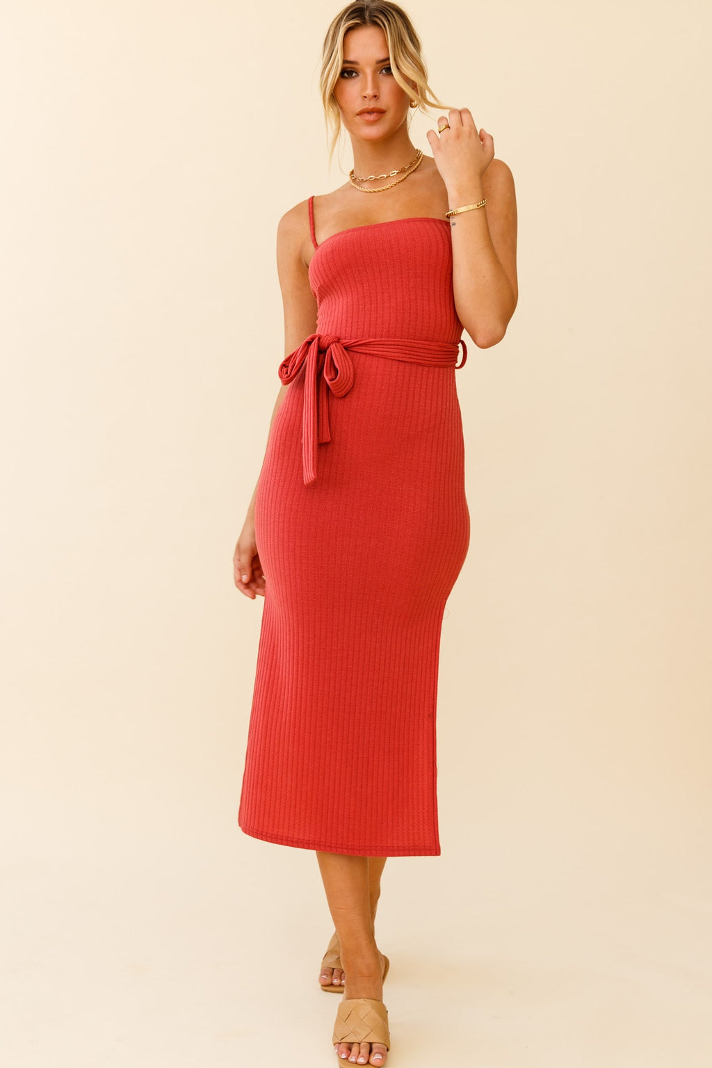 Serenade Me Square Neckline Side Split Midi Dress Rose by Selfie Leslie