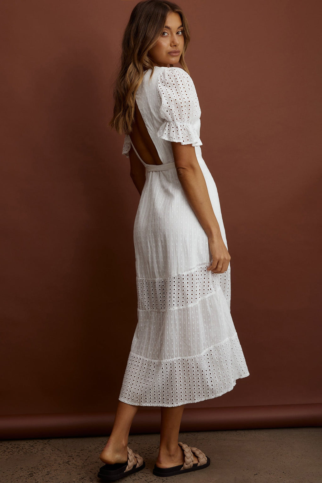 Arlington Eyelet Detail Wrap Midi Dress White by Selfie Leslie