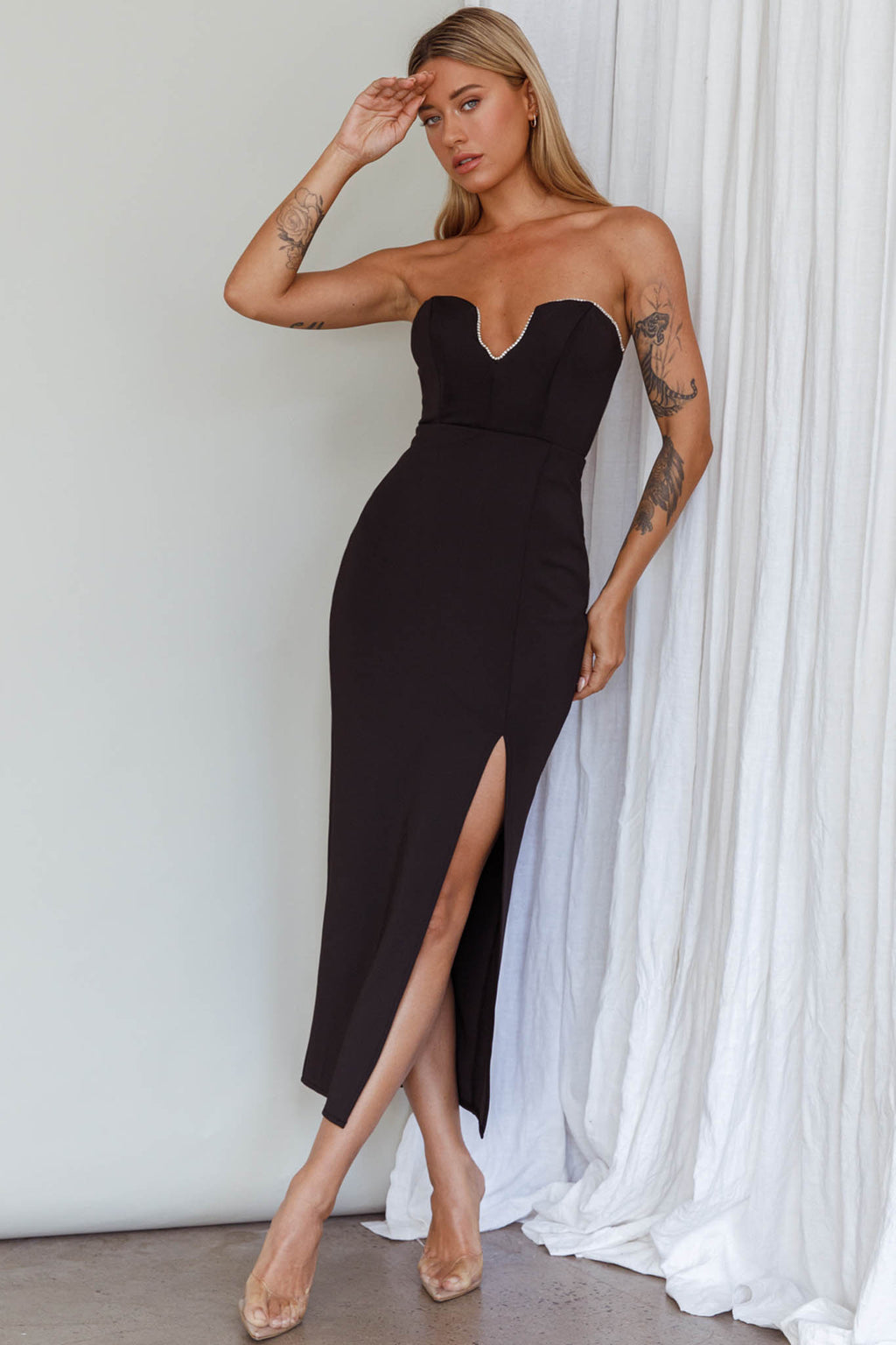 Mystic Diamante Neckline Midi Dress Black by Selfie Leslie Australia