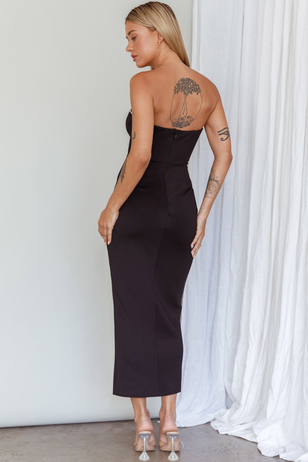 Mystic Diamante Neckline Midi Dress Black by Selfie Leslie Australia