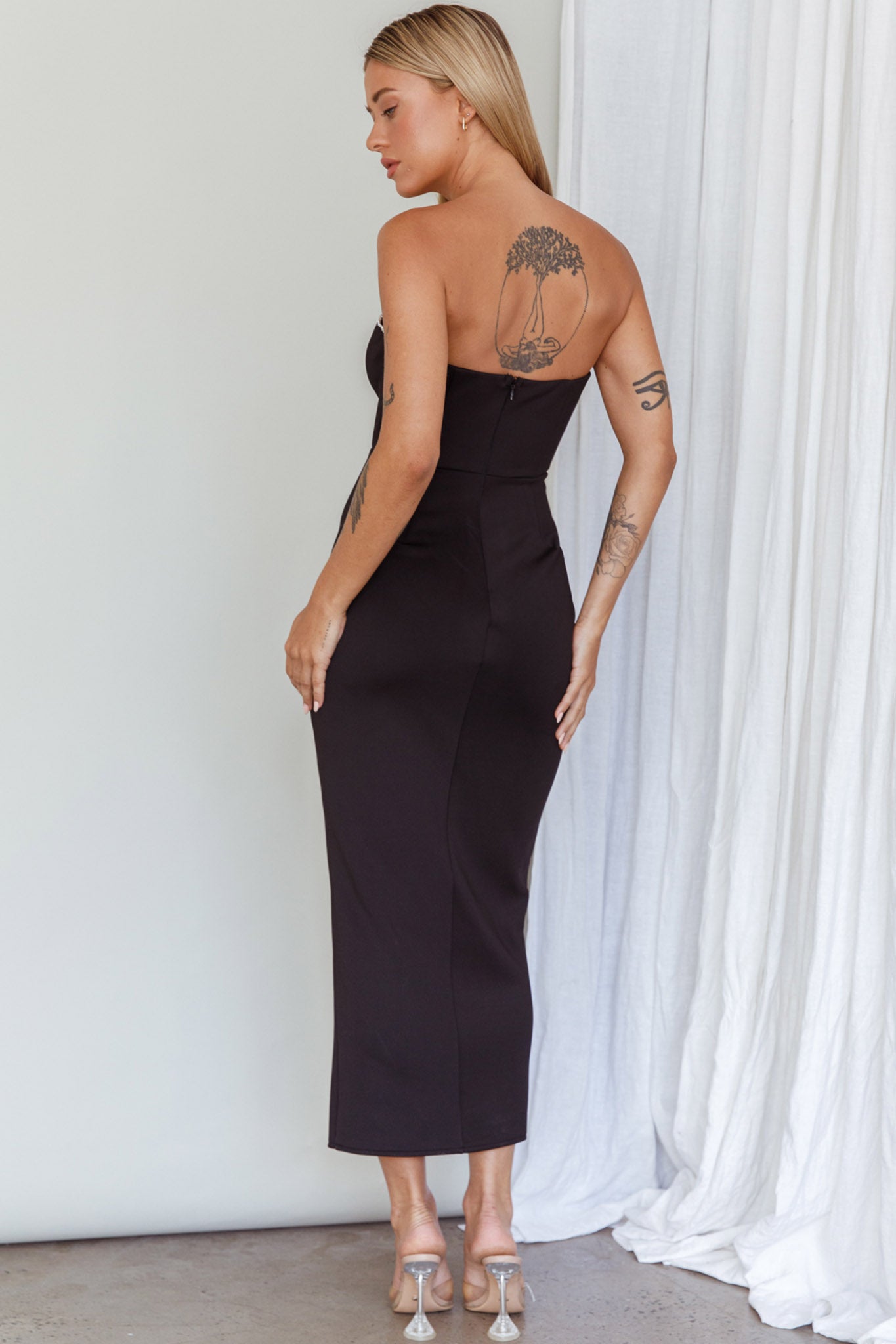 Mystic Diamante Neckline Midi Dress Black by Selfie Leslie Australia