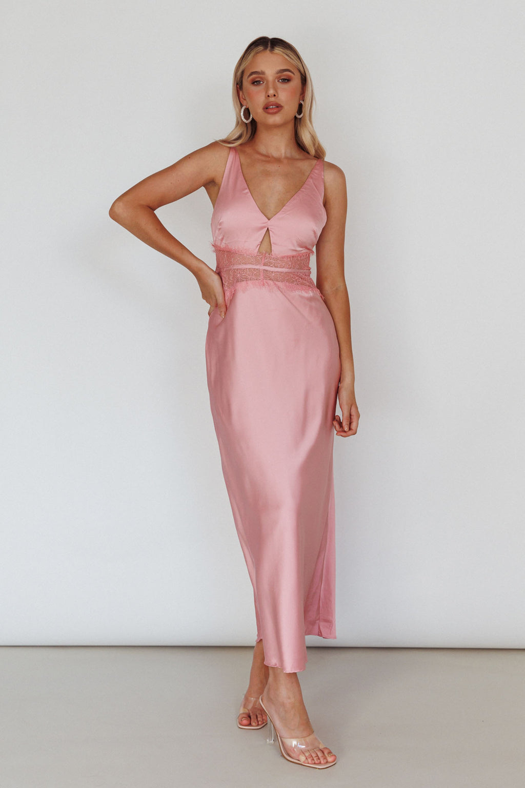 Honeybee Lace Trim Maxi Dress Blush by Selfie Leslie Australia