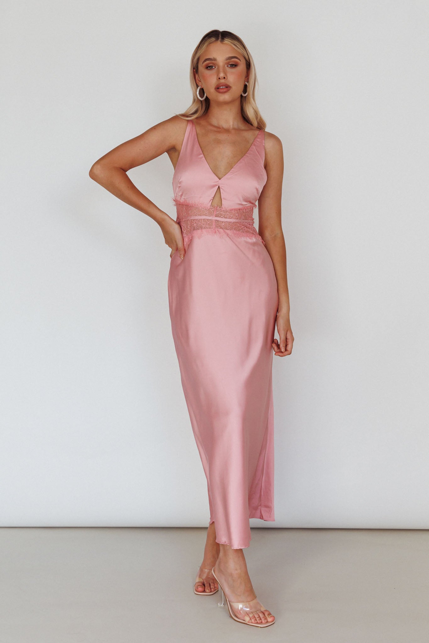 Honeybee Lace Trim Maxi Dress Blush by Selfie Leslie Australia