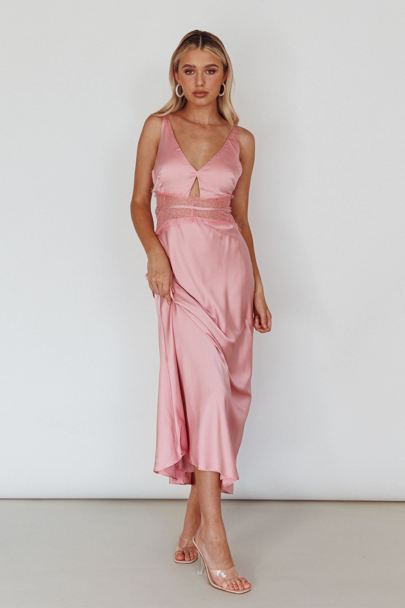 Honeybee Lace Trim Maxi Dress Blush by Selfie Leslie Australia