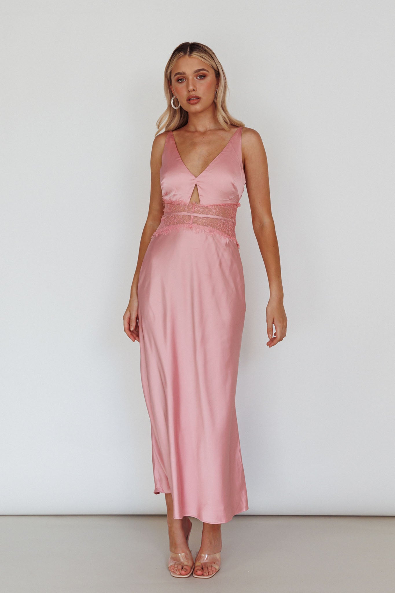Honeybee Lace Trim Maxi Dress Blush by Selfie Leslie Australia