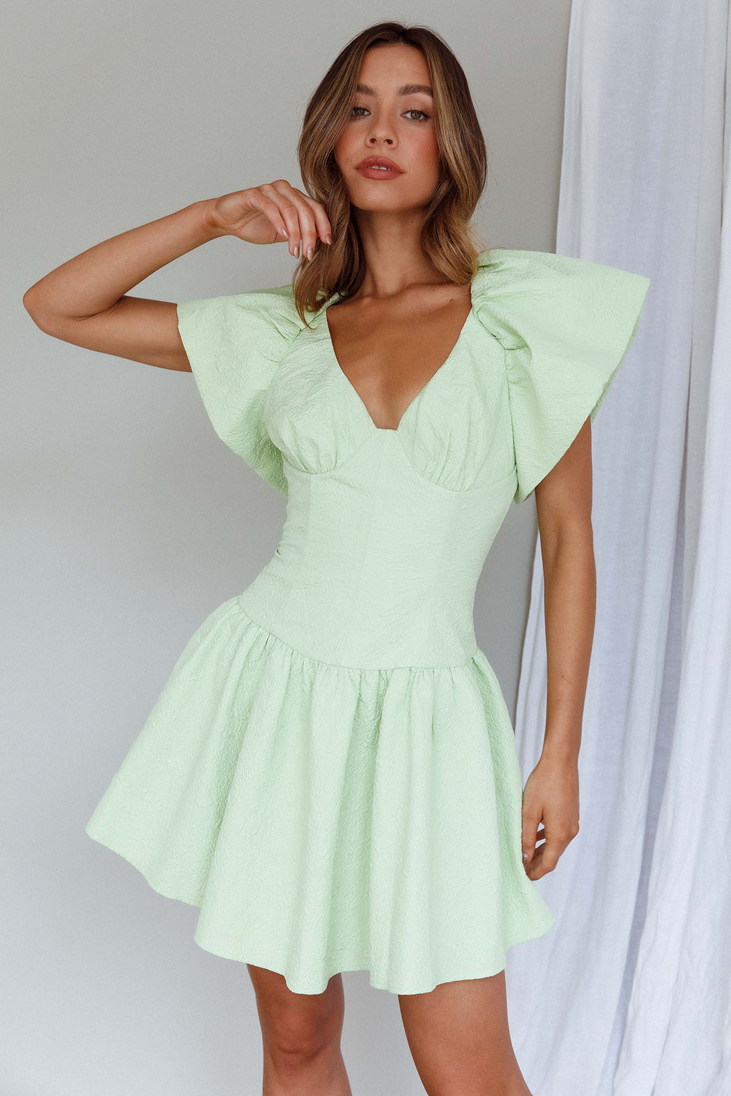 Self Love Flounce Hem Dress Lime by Selfie Leslie Australia