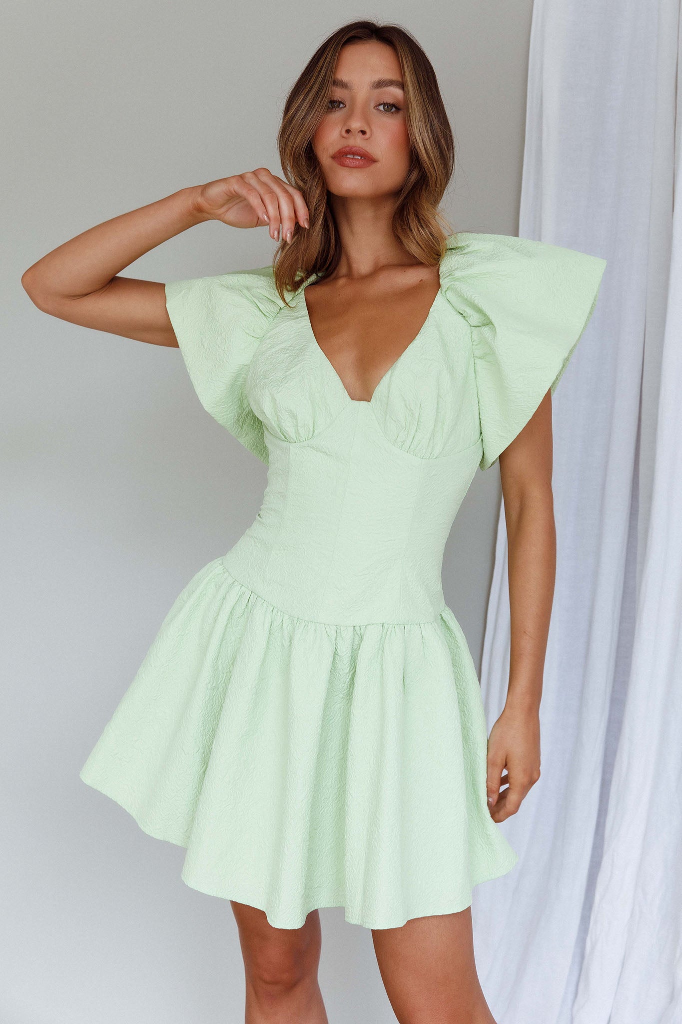 Self Love Flounce Hem Dress Lime by Selfie Leslie Australia