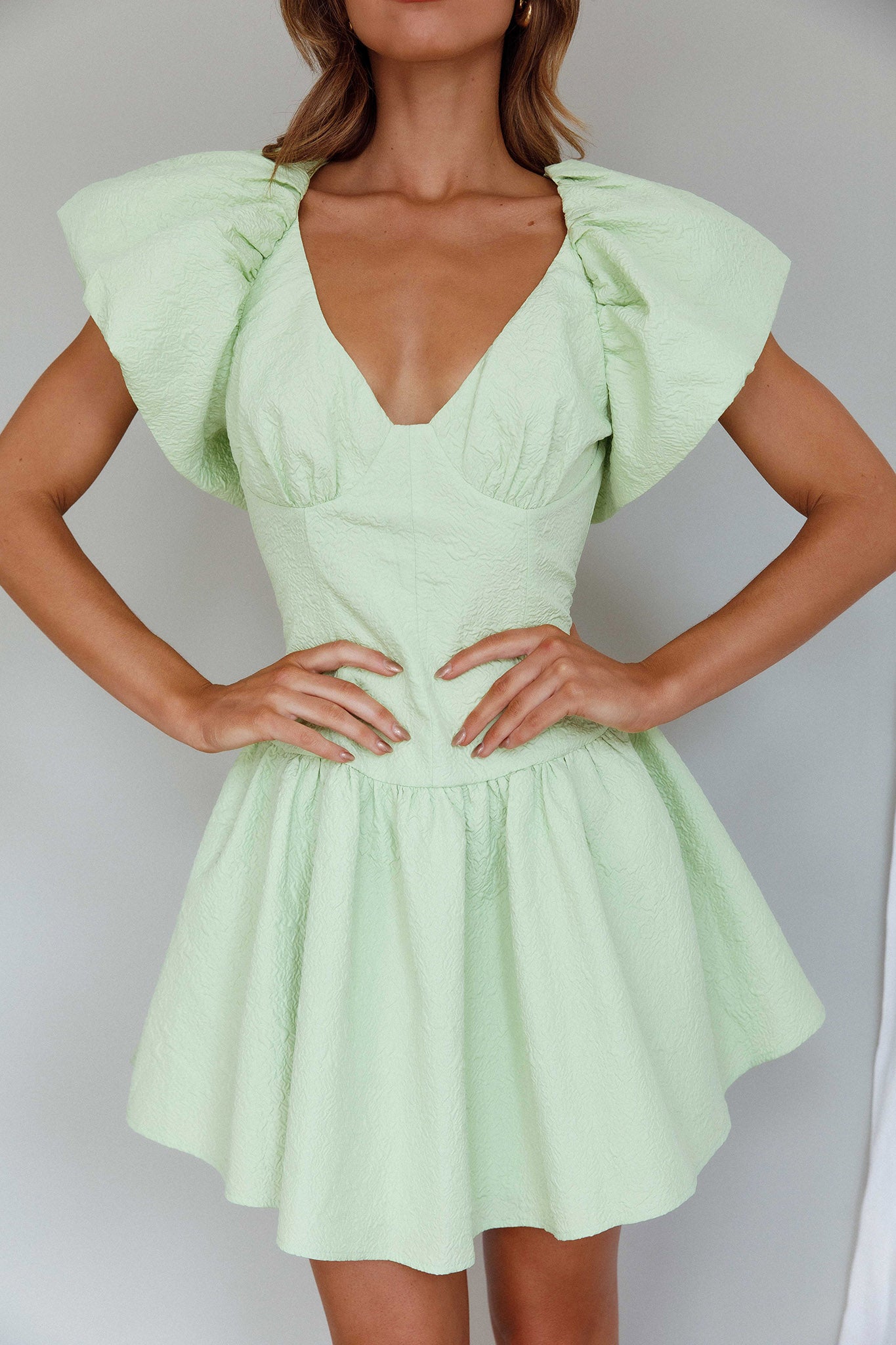 Self Love Flounce Hem Dress Lime by Selfie Leslie Australia