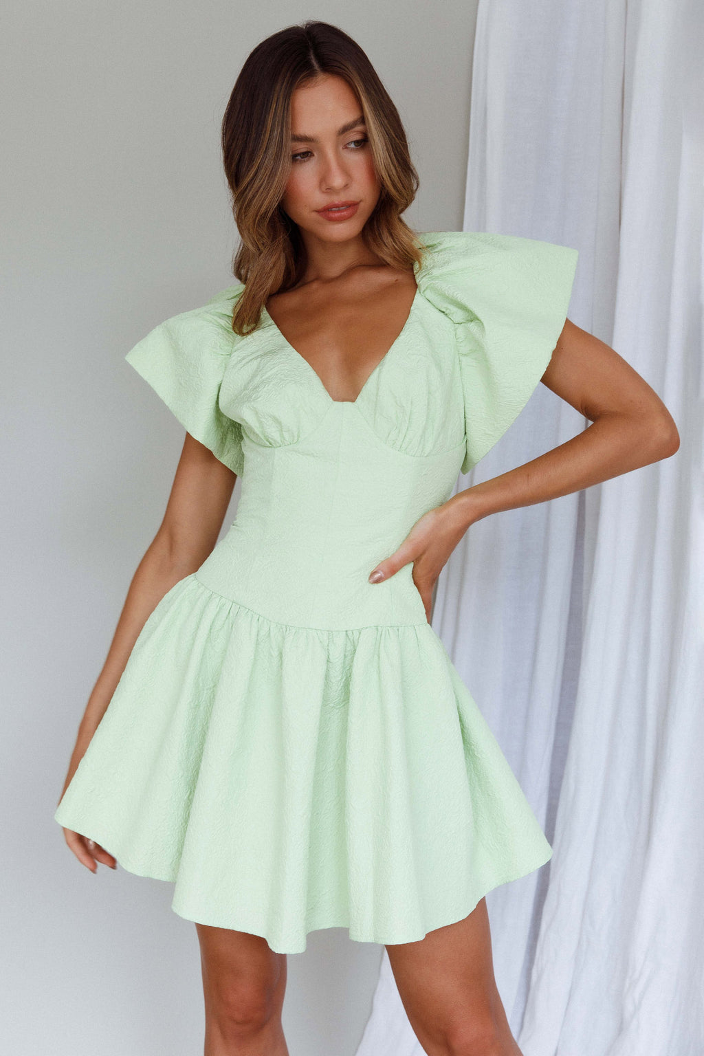 Self Love Flounce Hem Dress Lime by Selfie Leslie Australia