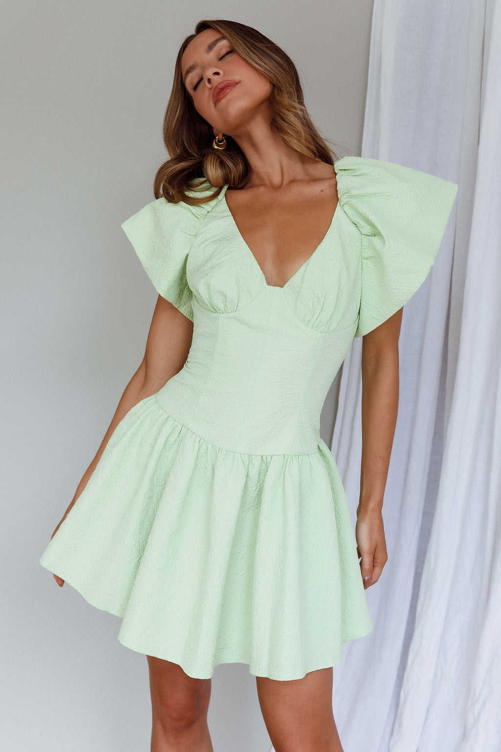 Self Love Flounce Hem Dress Lime by Selfie Leslie Australia