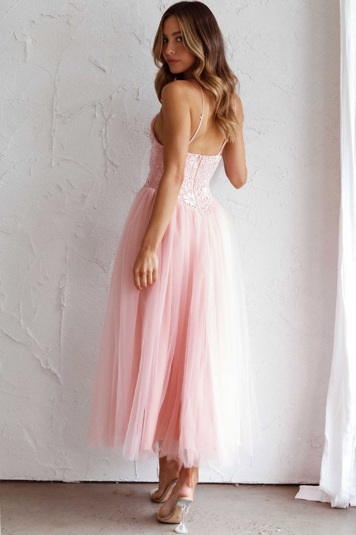 Novoli Floral Embroidery Midi Dress Blush by Selfie Leslie Australia