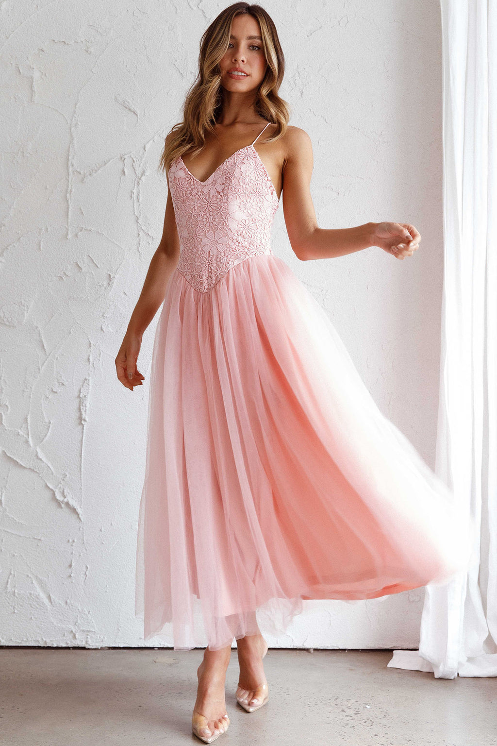 Novoli Floral Embroidery Midi Dress Blush by Selfie Leslie Australia